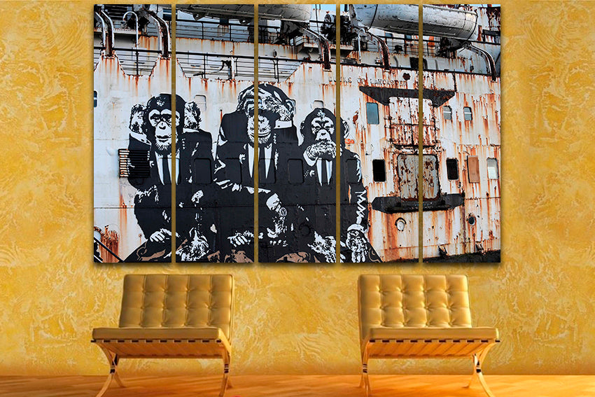 3 wise monkeys wall art canvas Speak no evil Hear no evil See no evil Graffiti mural ready to hang