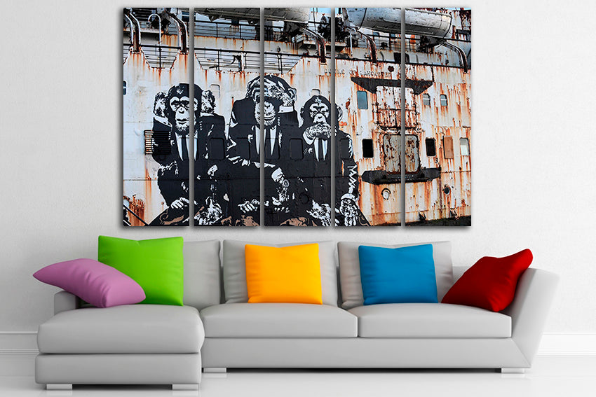 3 wise monkeys wall art canvas Speak no evil Hear no evil See no evil Graffiti mural ready to hang