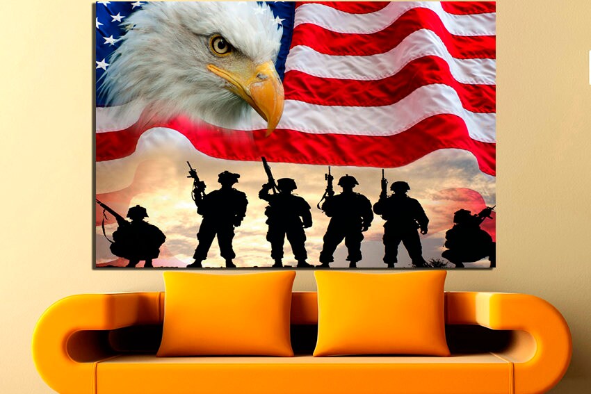 United States flag print American flag canvas Flag art American flag art Flag US Eagle Soldier National symbol Print on canvas Hand made