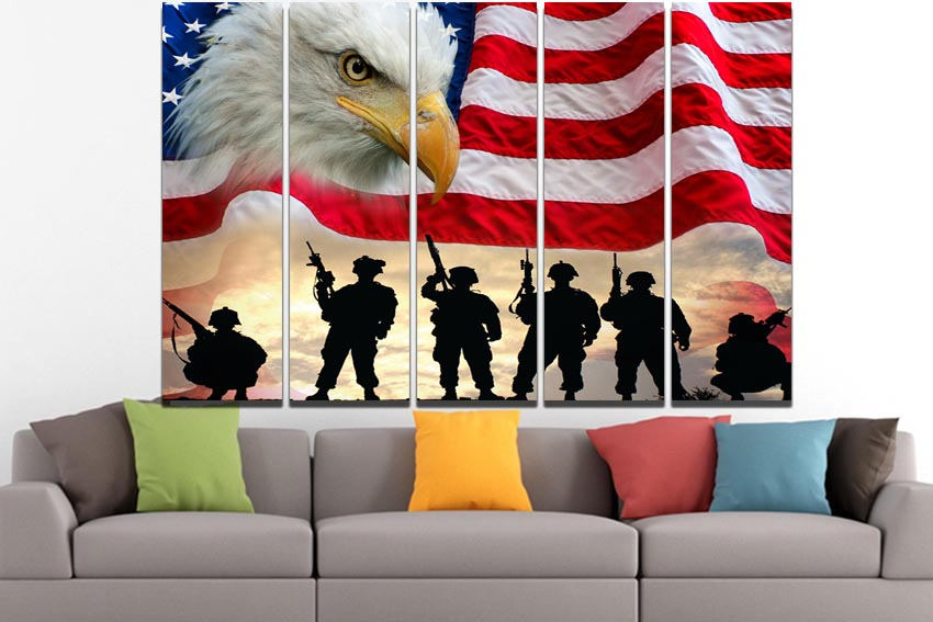 United States flag print American flag canvas Flag art American flag art Flag US Eagle Soldier National symbol Print on canvas Hand made