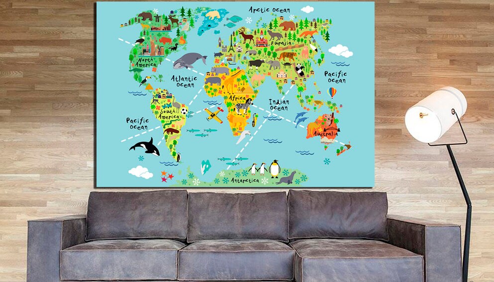 Large canvas set World map Nursery room canvas