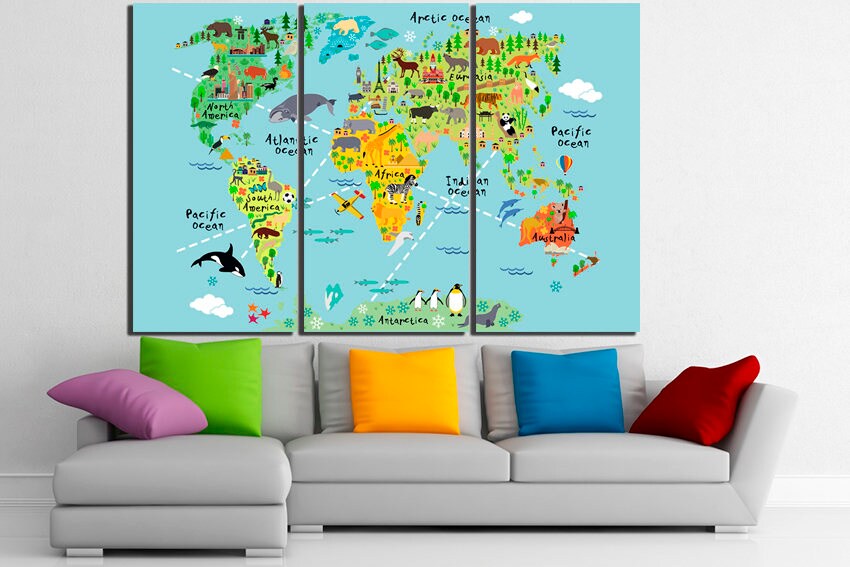 Large canvas set World map Nursery room canvas