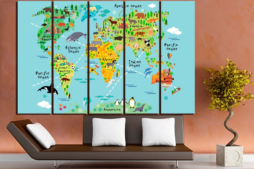 Large canvas set World map Nursery room canvas