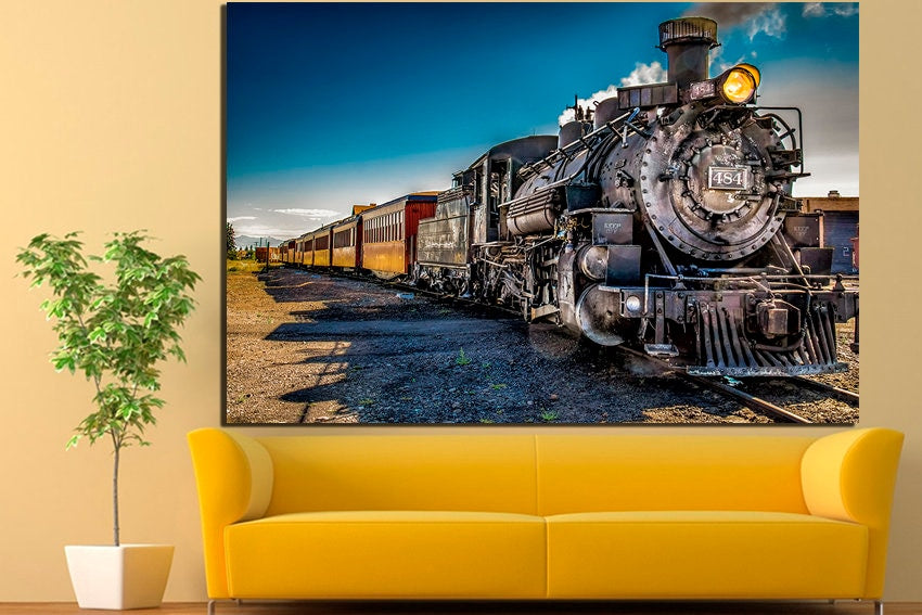Steam train canvas Locomotive art decor mechanism wall art