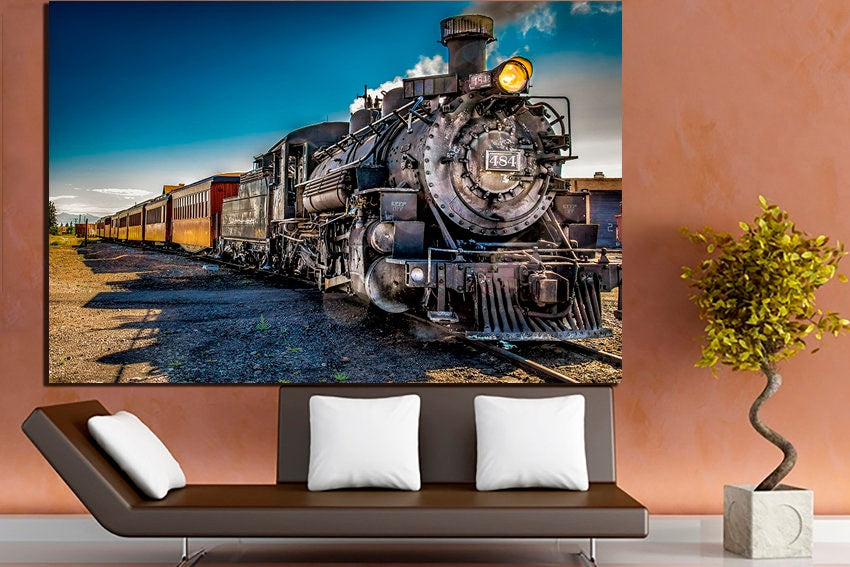 Steam train canvas Locomotive art decor mechanism wall art