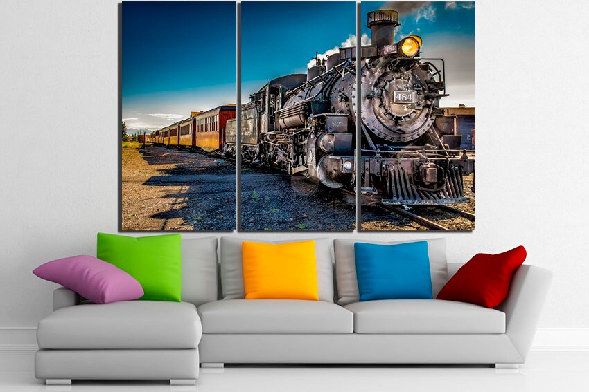 Steam train canvas Locomotive art decor mechanism wall art