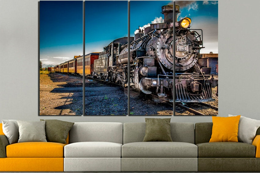 Steam train canvas Locomotive art decor mechanism wall art