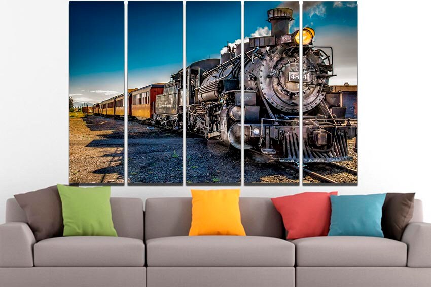 Steam train canvas Locomotive art decor mechanism wall art