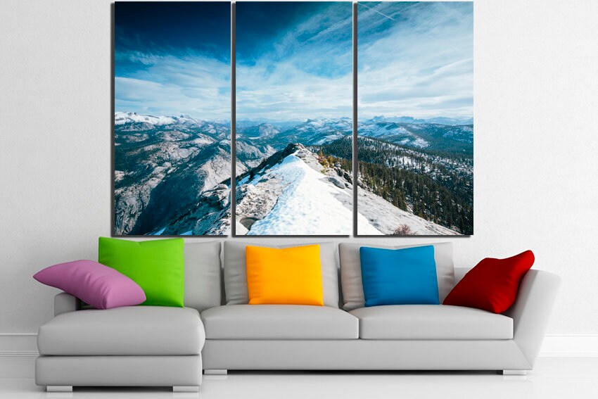 Mountains print Nature decor Stretched print Forest art Snow photography Landscape wall art Nature photo