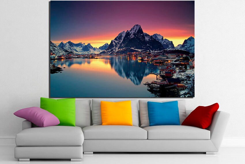 Norway art Lofoten islands Mountain canvas Sunrise photo Landscape room decor Nature photo