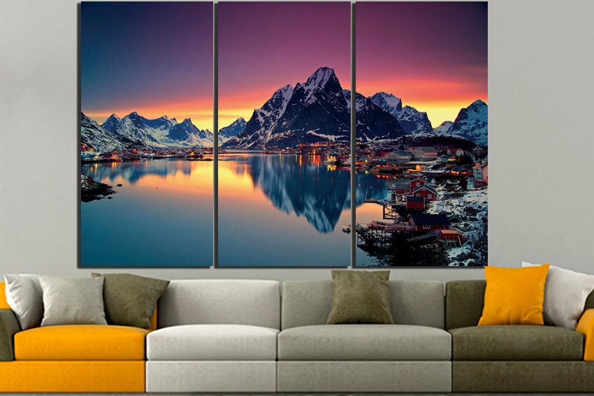 Norway art Lofoten islands Mountain canvas Sunrise photo Landscape room decor Nature photo
