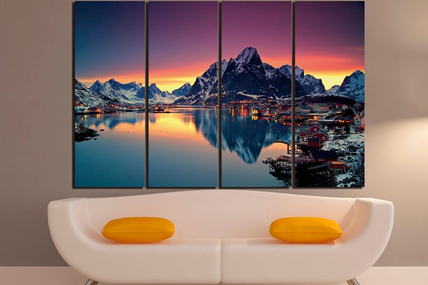 Norway art Lofoten islands Mountain canvas Sunrise photo Landscape room decor Nature photo