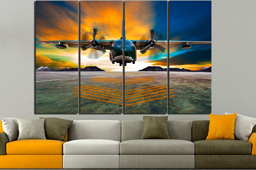 Aircraft Airplane print on canvas Runway wall art Mechanism decor