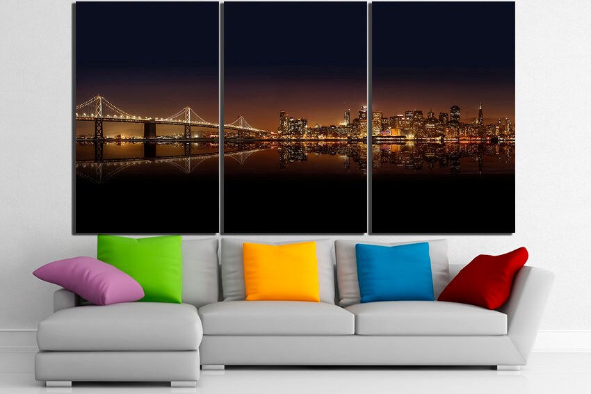 San Francisco Night city print Bridge travel decor