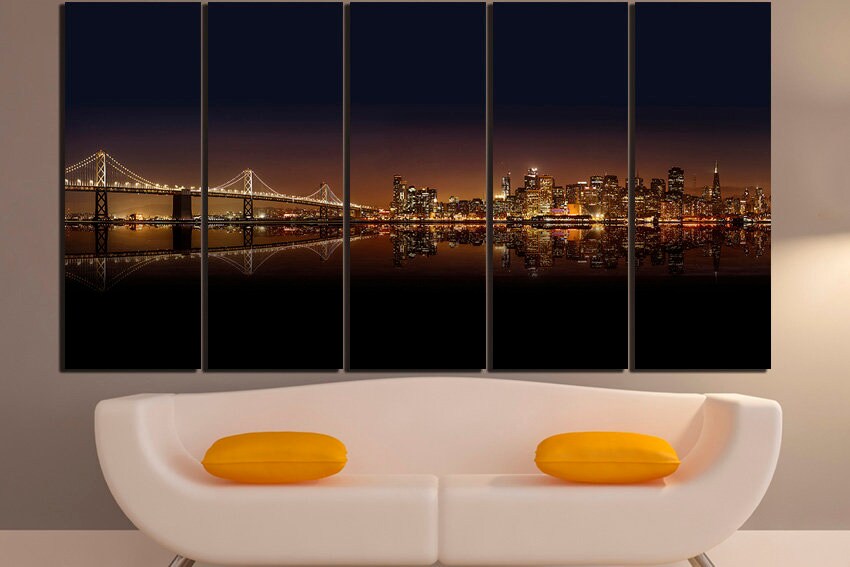 San Francisco Night city print Bridge travel decor