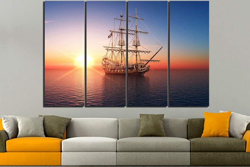 Ship Print on canvas Sea decor mechanism artwork
