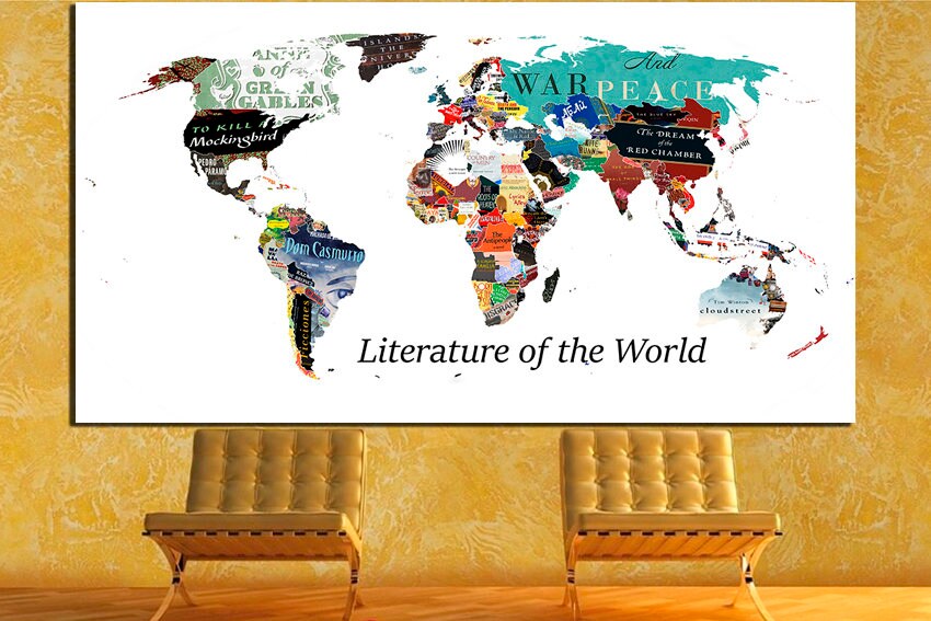World literature map Canvas art book day print