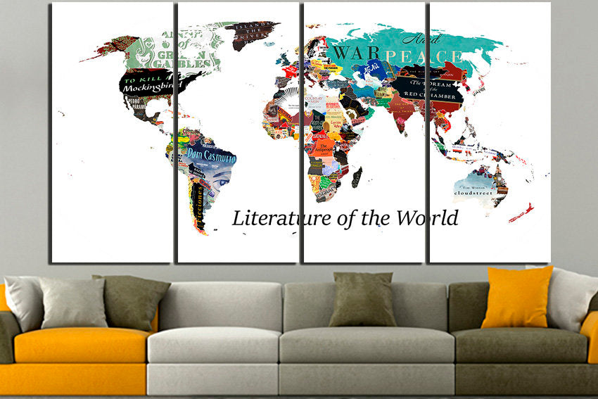 World literature map Canvas art book day print
