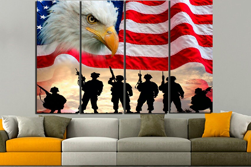 United States flag print American flag canvas Flag art American flag art Flag US Eagle Soldier National symbol Print on canvas Hand made