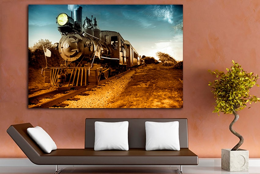 Train print Locomotive art mechanism wall decor ready to hang