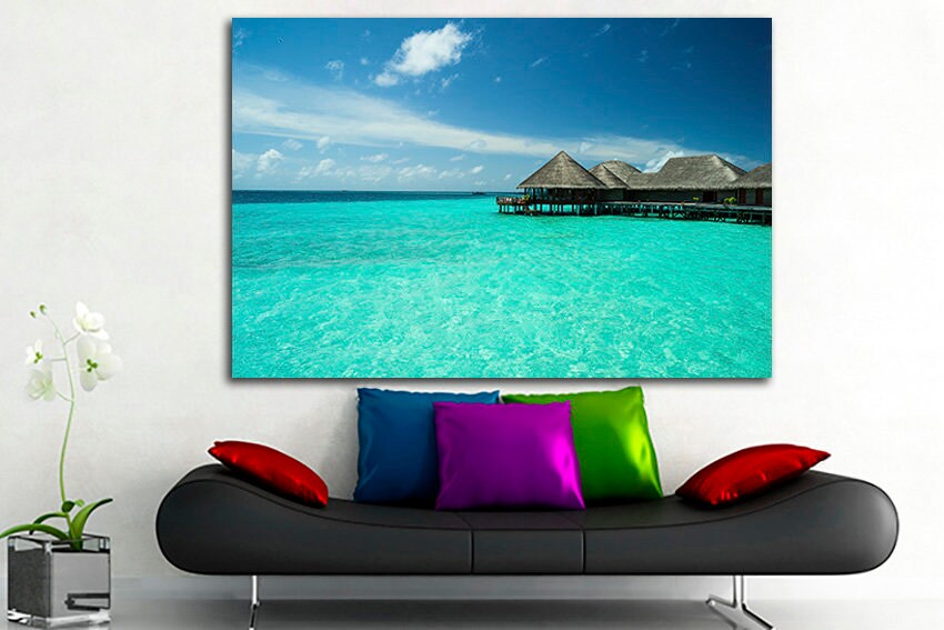 Maldives canvas Sea picture Seascape Large wall art Bungalow decor Nature print