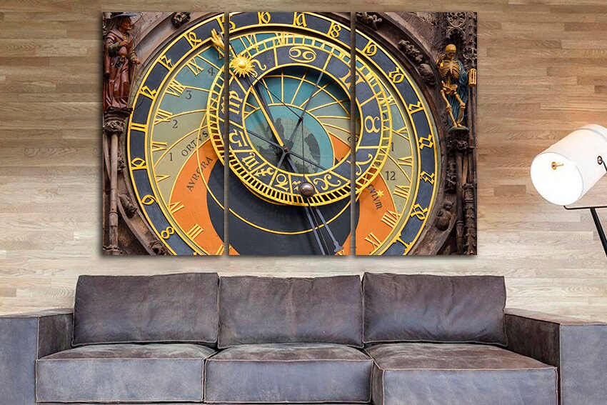 Astronomical clock canvas Europe prague print mechanism wall art