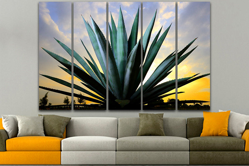Blue agave wall art Floral print decor Cactus canvas Flowers Mexico photo Ready to hang