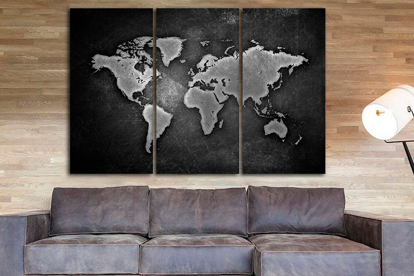 World map print Black and white canvas ready to hang