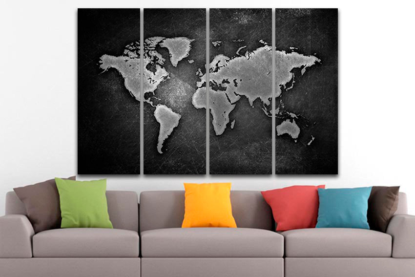 World map print Black and white canvas ready to hang