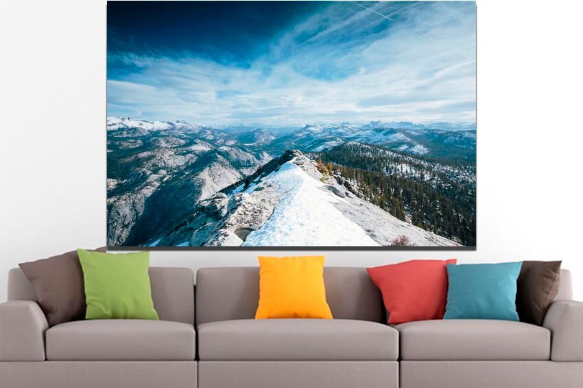 Mountains print Nature decor Stretched print Forest art Snow photography Landscape wall art Nature photo