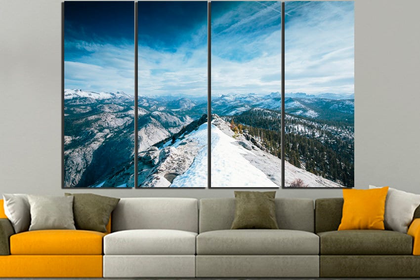 Mountains print Nature decor Stretched print Forest art Snow photography Landscape wall art Nature photo