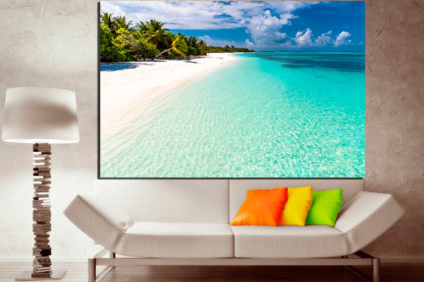 Maldives art Ocean photography Beach canvas Palm trees decor Tropical Nature print