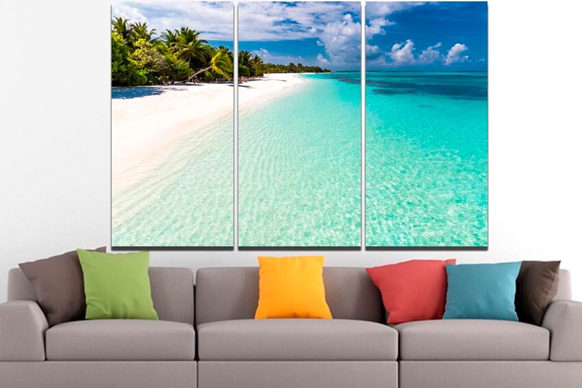 Maldives art Ocean photography Beach canvas Palm trees decor Tropical Nature print