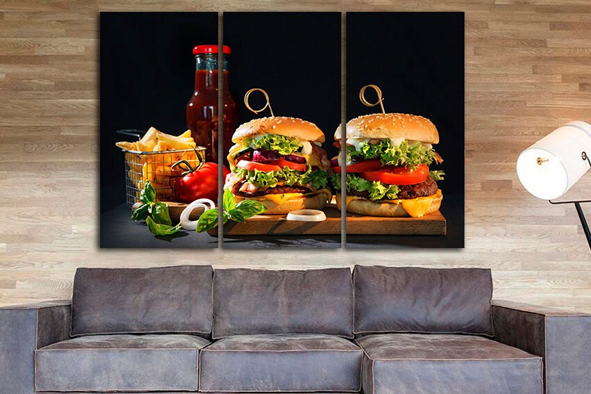 Sandwich wall decor Hamburger canvas Burger print Food art Kitchen art
