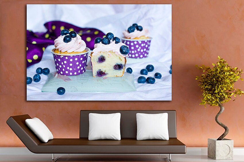 Cupcake print on canvas Food print Kitchen wall art Dessert decor