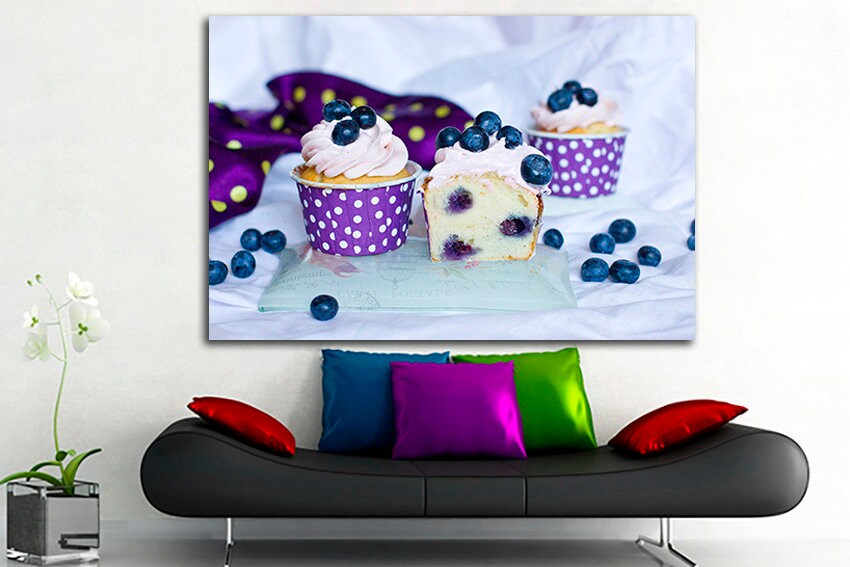 Cupcake print on canvas Food print Kitchen wall art Dessert decor