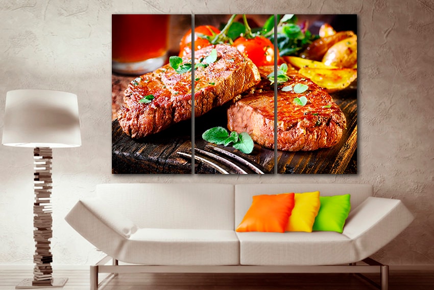 Beef Steak canvas Meat print Cafe decor Chef kitchen wall art