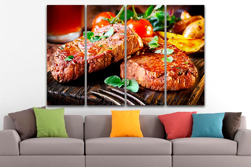 Beef Steak canvas Meat print Cafe decor Chef kitchen wall art
