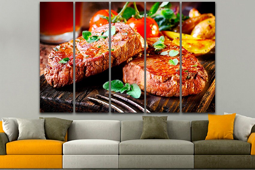 Beef Steak canvas Meat print Cafe decor Chef kitchen wall art