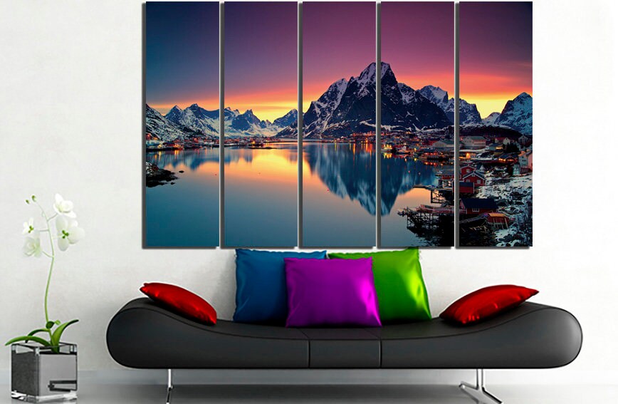 Norway art Lofoten islands Mountain canvas Sunrise photo Landscape room decor Nature photo