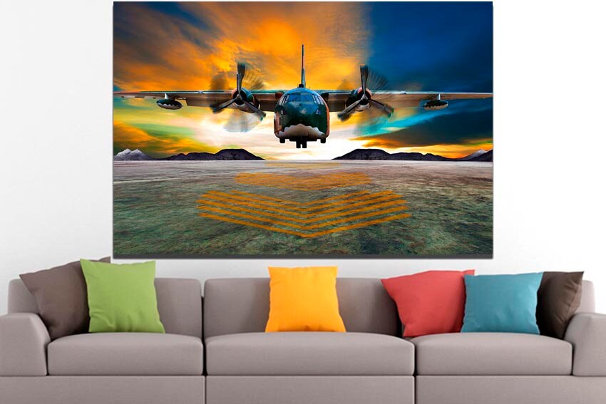 Aircraft Airplane print on canvas Runway wall art Mechanism decor