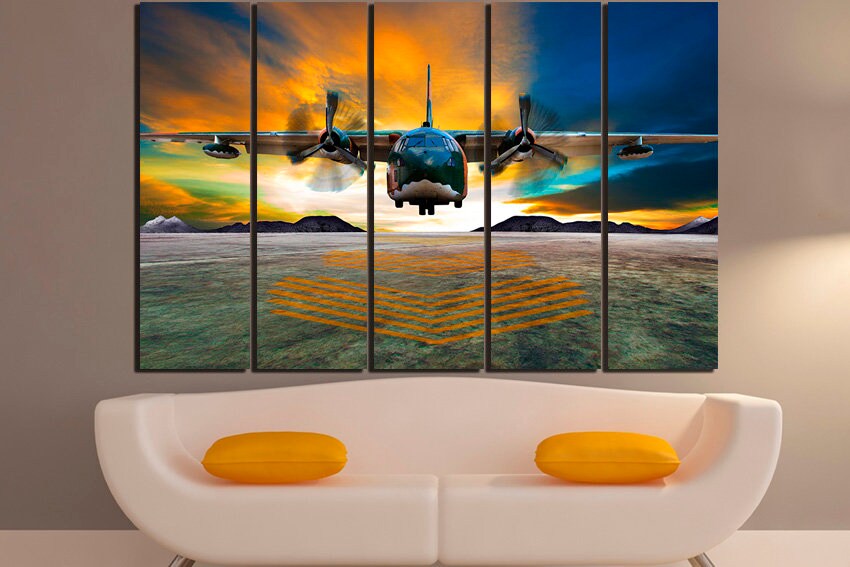 Aircraft Airplane print on canvas Runway wall art Mechanism decor