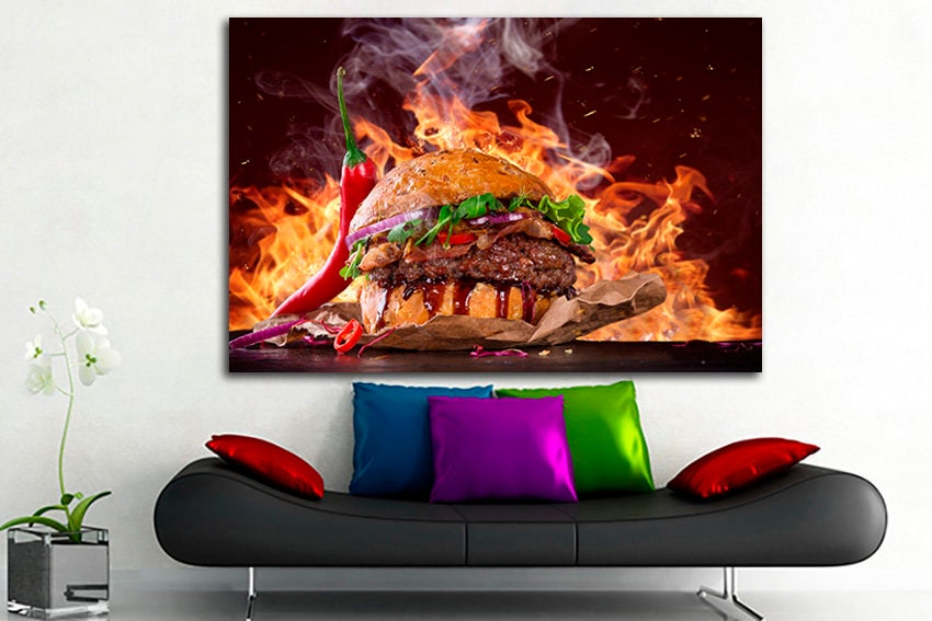 Burger canvas Steak print Breakfast Fast food decor Pepper art Fast food restaurants Kitchen picture