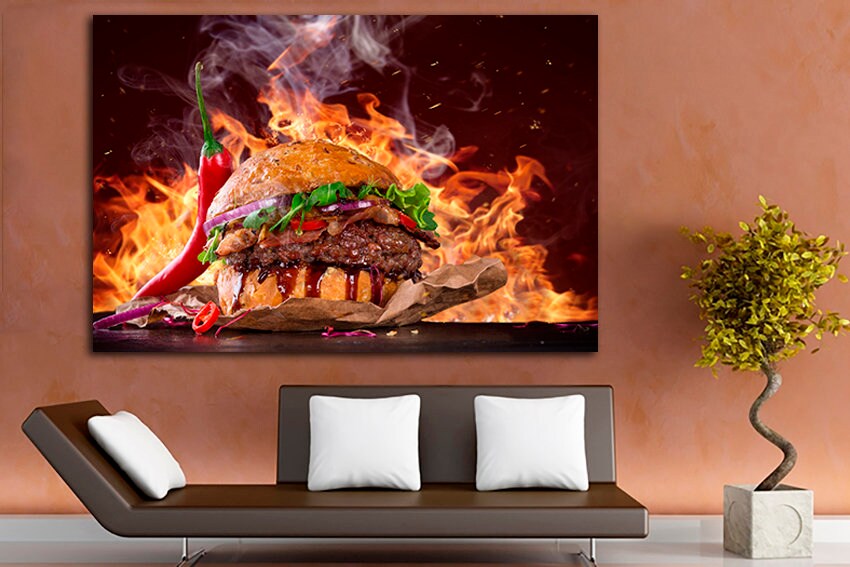 Burger canvas Steak print Breakfast Fast food decor Pepper art Fast food restaurants Kitchen picture