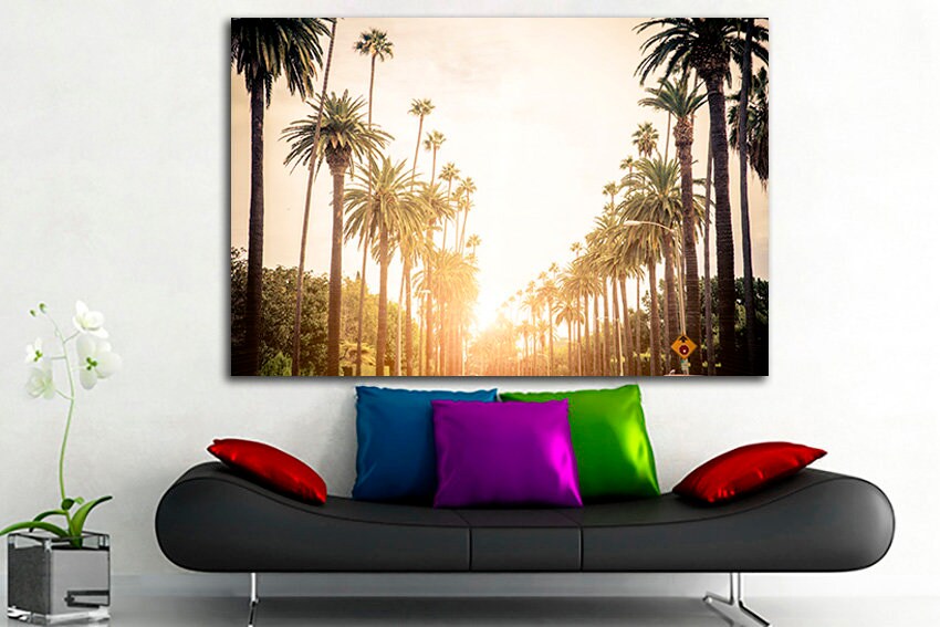 Los Angeles print LA cityscape canvas Travel decor California wall art Palm tree artwork