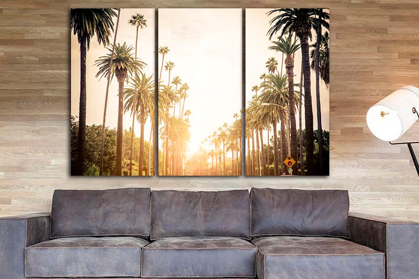 Los Angeles print LA cityscape canvas Travel decor California wall art Palm tree artwork