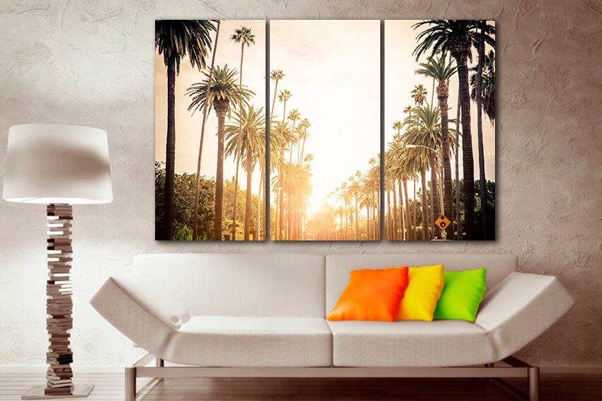 Los Angeles print LA cityscape canvas Travel decor California wall art Palm tree artwork