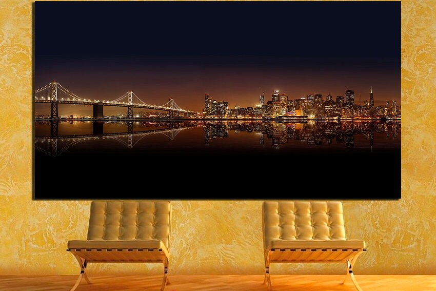 San Francisco Night city print Bridge travel decor