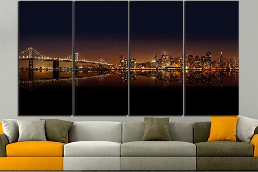San Francisco Night city print Bridge travel decor