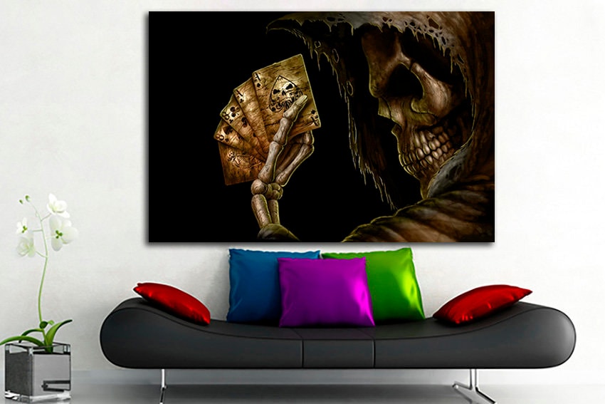 Poker skull Casino canvas Game print cards wall art Husband gift